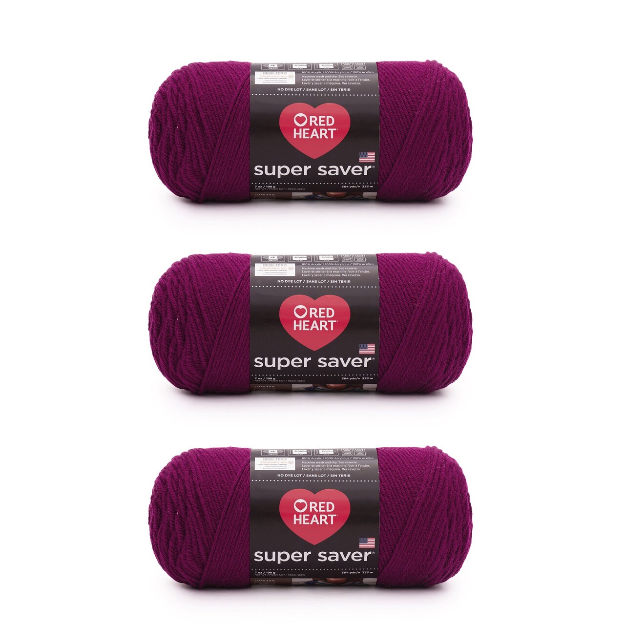 Red Heart Super Saver Mulberry Mix Yarn - 3 Pack of 141g/5oz - Acrylic - 4 Medium (Worsted) - 364 Yards - Knitting/Crochet